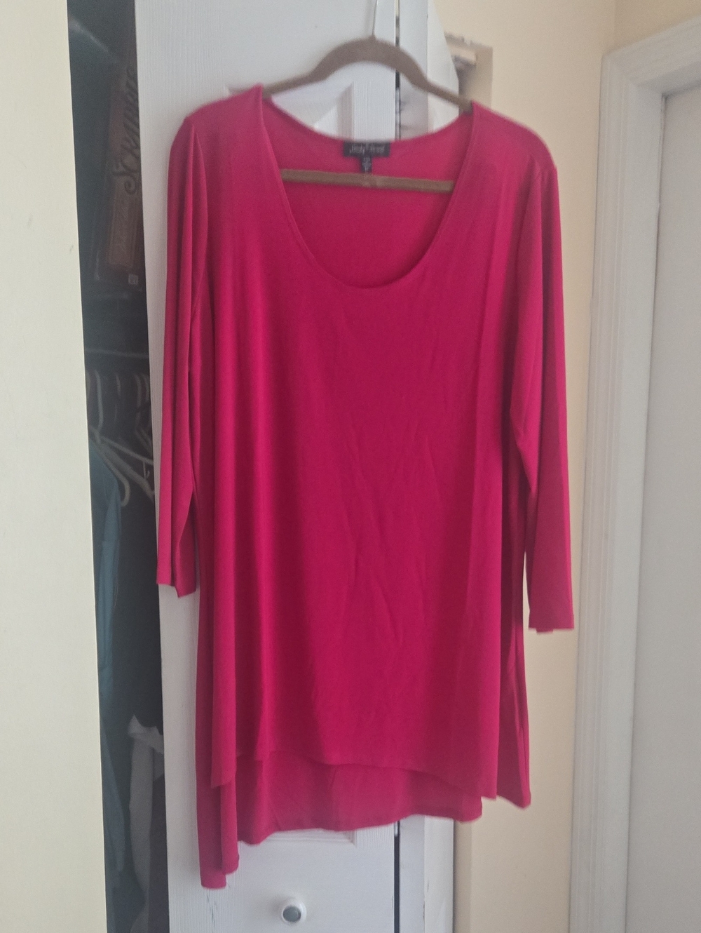 Slinky Brand Bright Pink Scoop Neck Tunic Top